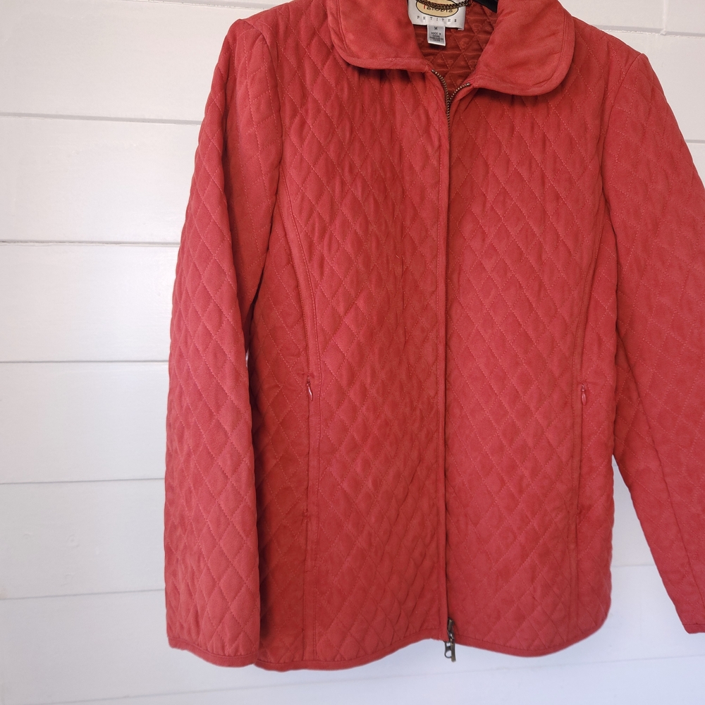 Talbots Womens M Petites Quilted Rust Faux-Suede Jacket